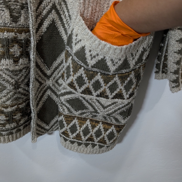 Lucky Brand Women's Green Cream Patterned Cardigan Sweater  XS/S Cotton Blend - Picture 5 of 13